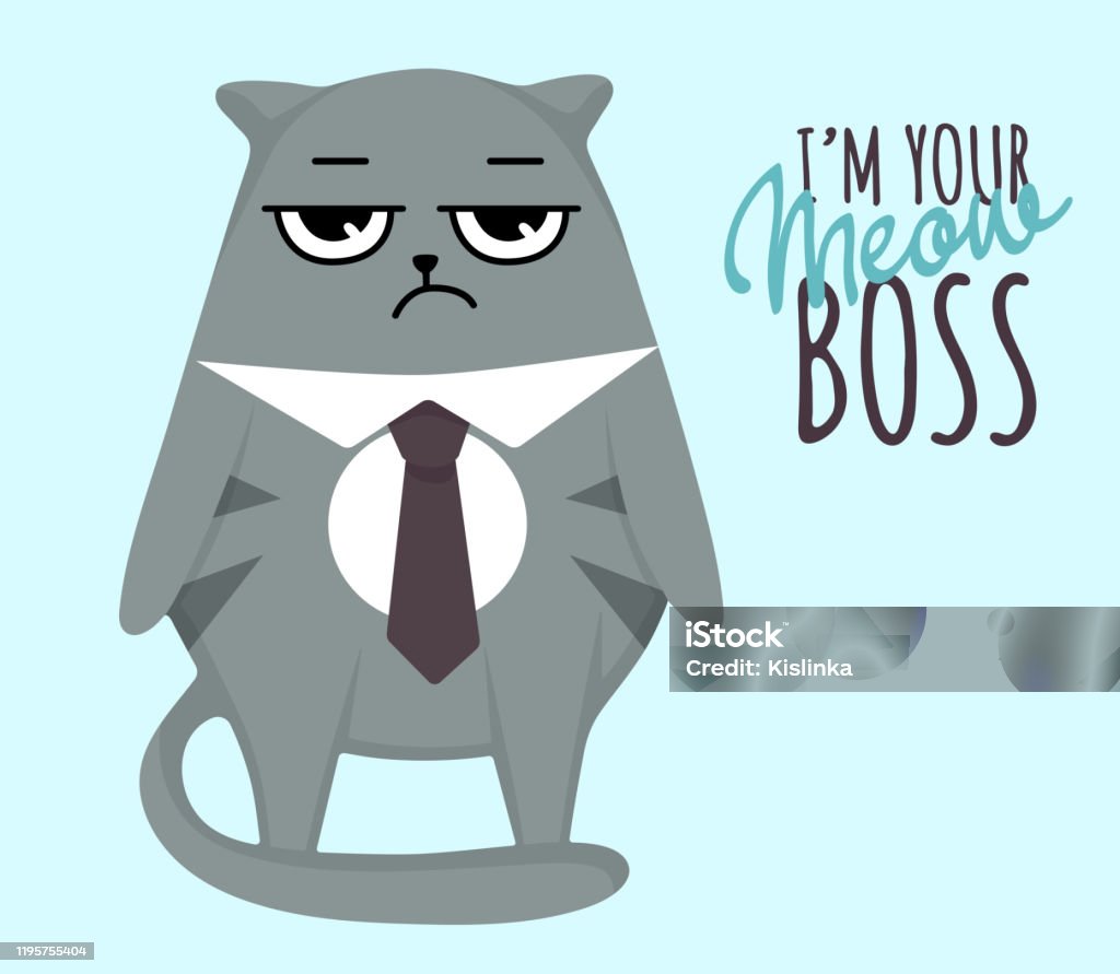 Grumpy Cat With Tie Your Meow Boss Card Stock Illustration - Download Image  Now - Animal, Anthropomorphic, Art - iStock