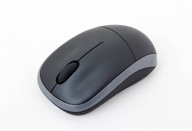 Sleek black and gray computer mouse from above stock photo