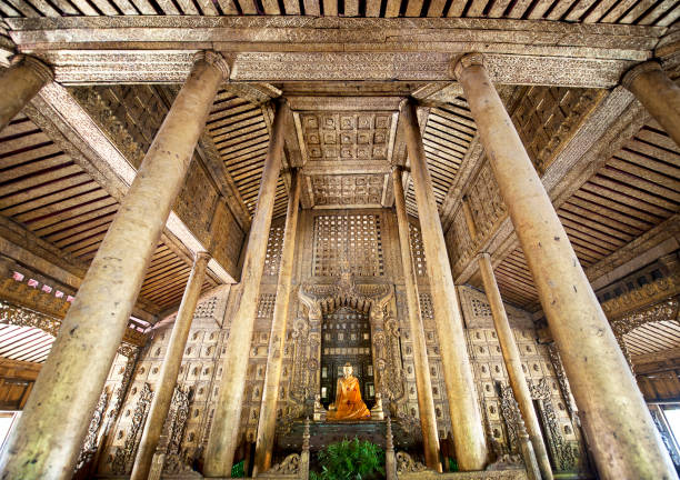 Bagaya Monastery, Ava, Mandalay, Myanmar. Bagaya Monastery a Buddhist pagoda or temple, a magnificent 16th century teak wood monastery also known as Maha Waiyan Bontha Bagaya Monastery, built to the southwest of Inwa Palace, on eof the most famous in the country, Mandalay, Myanmar