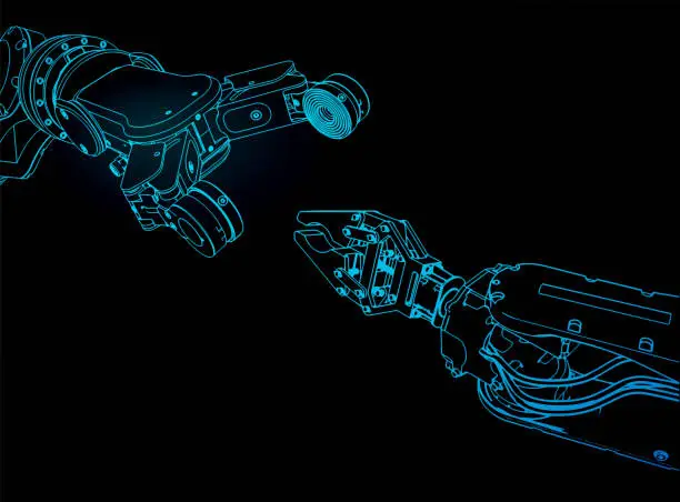 Vector illustration of Industrial robotics manipulators