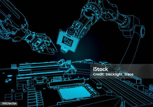 Computer Parts Robot Robots Assemble A Computer Stock Illustration - Download Image Now ...