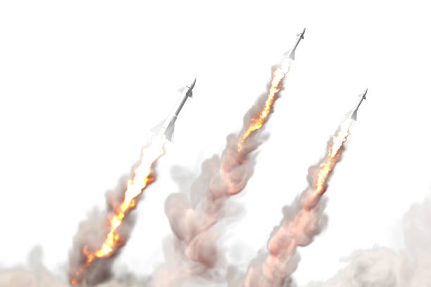 istock Modern strategic rocket forces concept isolated on white background, nuclear warhead attack - military 3D Illustration 1195765606