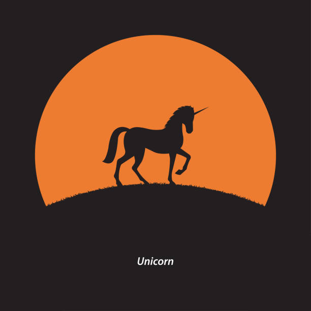 istock Silhouette unicorn horse on the sunset background 1195765699