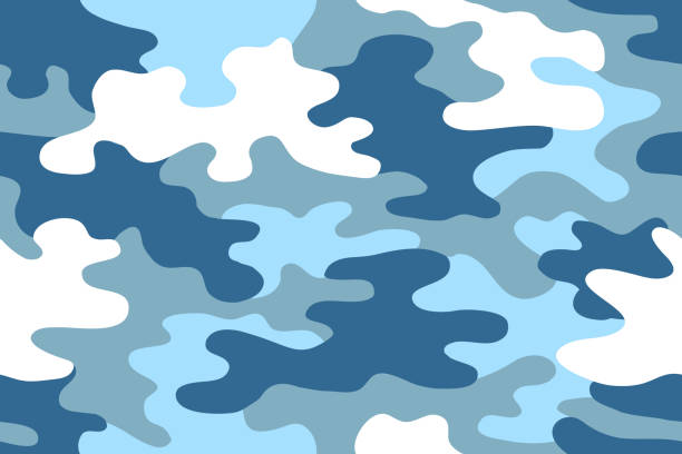 Seamless classic camouflage pattern. Camo fishing hunting vector background. Masking white grey blue color military texture wallpaper. Army design for fabric paper vinyl print Seamless classic camouflage pattern. Camo fishing hunting vector background. Masking white grey blue color military texture wallpaper. Army design for fabric paper vinyl print wallpaper pattern retro revival autumn leaf stock illustrations