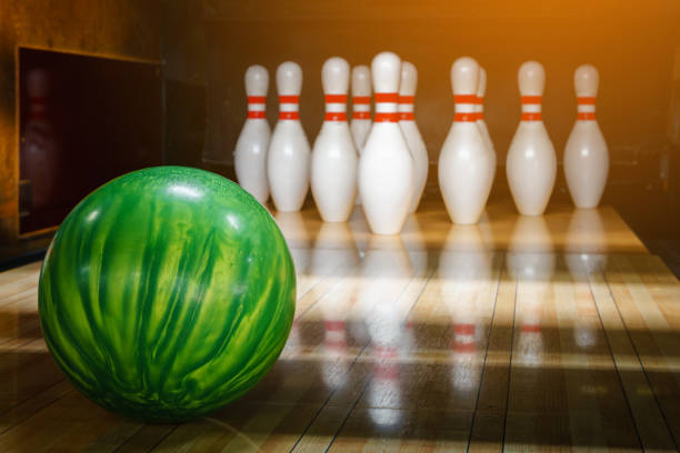 istock Bowling alley. Ball and pins. competition. 1195766633