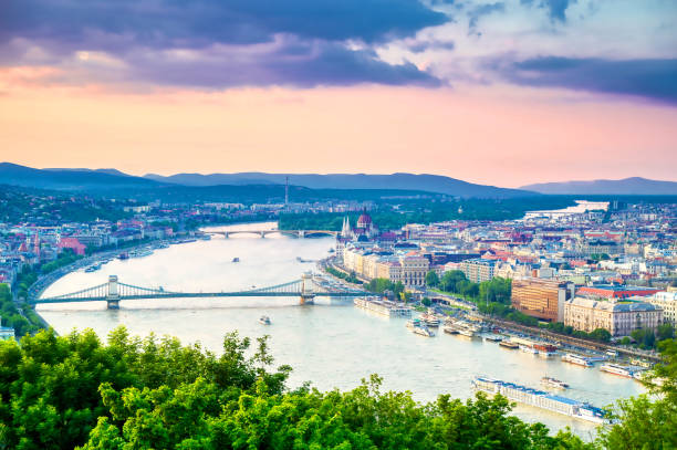 istock Budapest, Hungary from Gellert Hill at sunset 1195767027