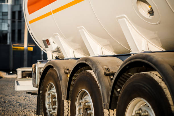 istock Truck with trailer, tank with flammable liquid 1195768257