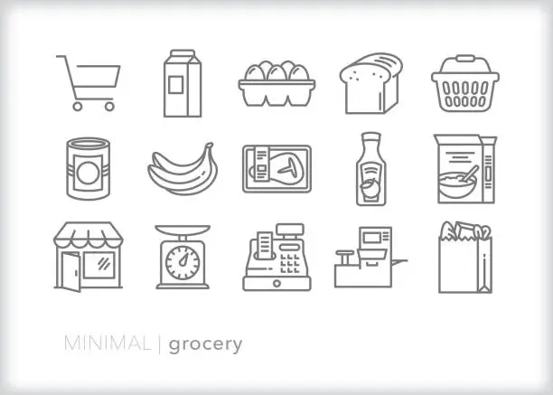 Vector illustration of Grocery line icon set