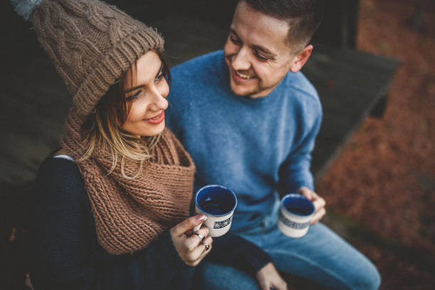 Young Asian couple living at home in winter season