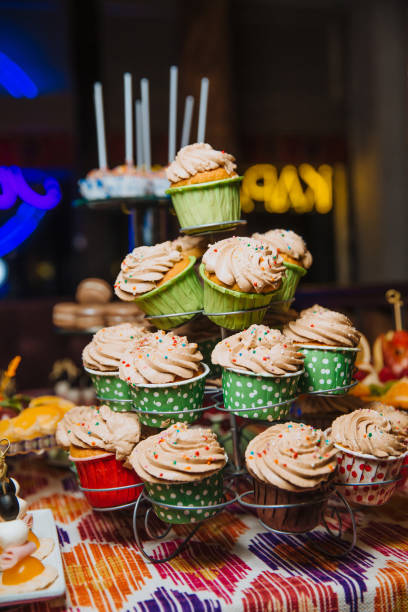 istock Freshly made cupcakes stand on a stand 1195770948