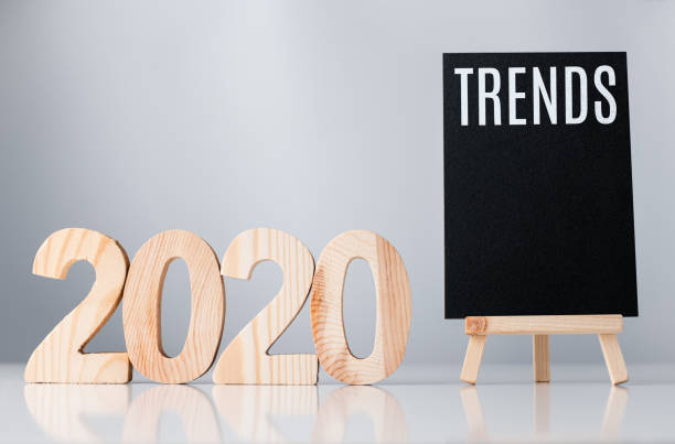 istock 2020 trend on blackboard on grey background,business global trends concept 1195771702