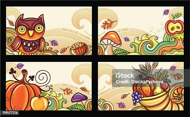 Autumnal 카드 시리즈 2 풍요의 뿔에 대한 스톡 벡터 아트 및 기타 이미지 - 풍요의 뿔, 추수감사절, 가을