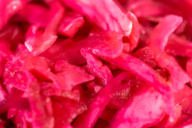 istock Tasty red sauerkraut or fermented cabbage in marinade. Texture. 1195772742