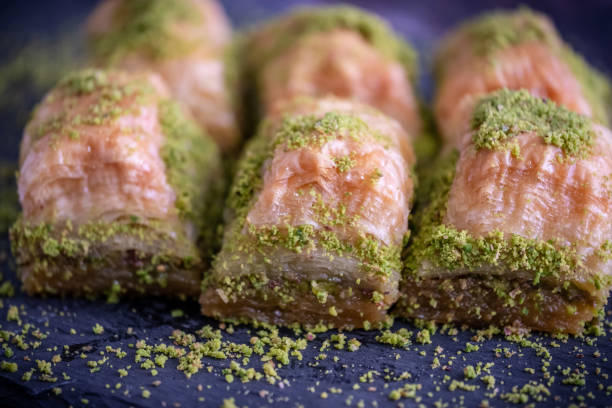 istock Walnut, Pistachio Turkish Style Antep Baklava Presentation. Baklava from Turkish cuisine 1195774591