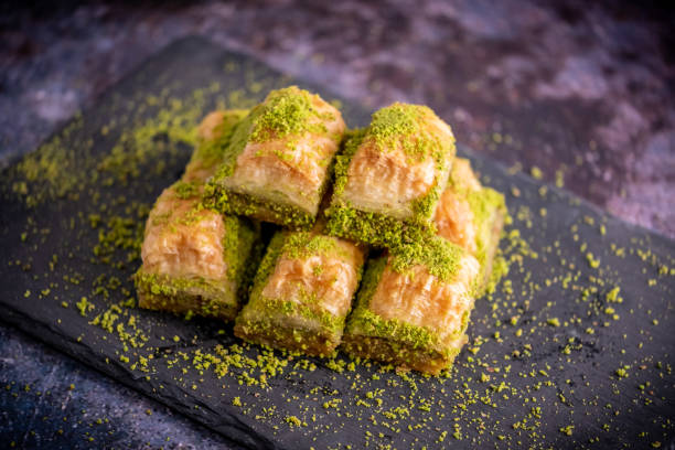 istock Walnut, Pistachio Turkish Style Antep Baklava Presentation. Baklava from Turkish cuisine 1195774621
