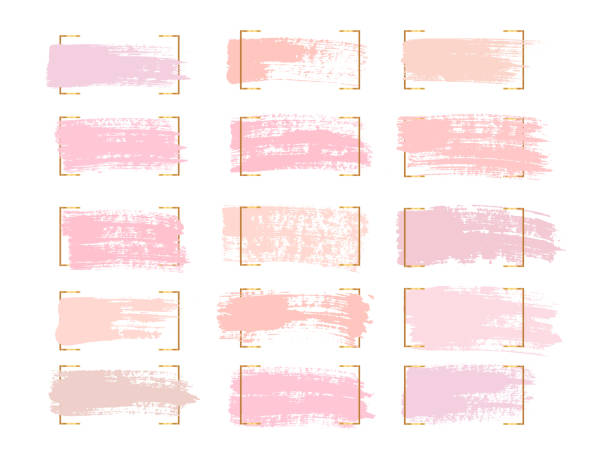 흰색 배경에 파스텔 브러시 스트로크와 반점의 집합입니다. 로즈 골드 페인트 브러쉬. 벡터 - peach fruit backgrounds textured stock illustrations