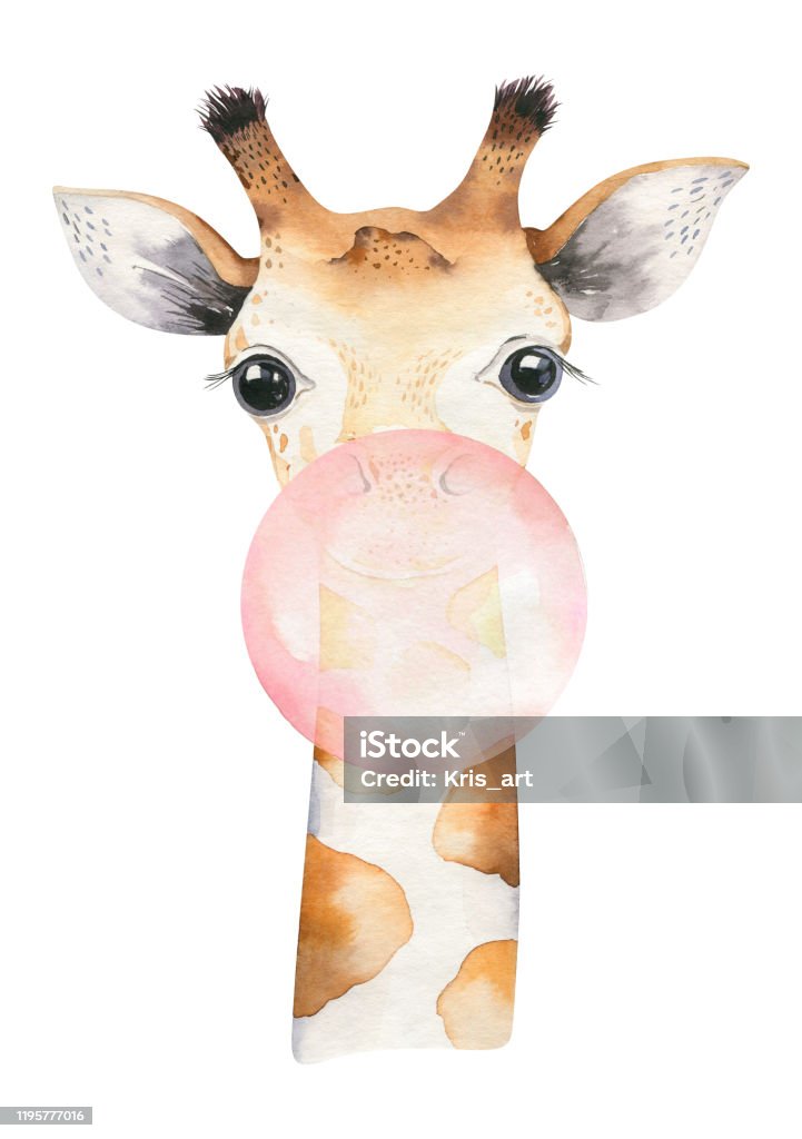 A Poster With A Baby Giraffe Watercolor Cartoon Giraffetropical Animal  Illustration Jungle Exotic Summer Print Stock Illustration - Download Image  Now - iStock