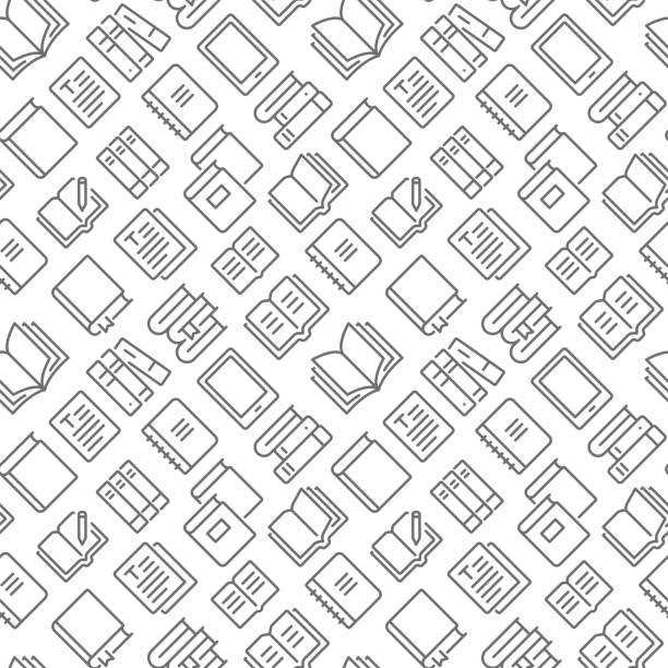 ilustrações de stock, clip art, desenhos animados e ícones de books related seamless pattern with outline icons - background book