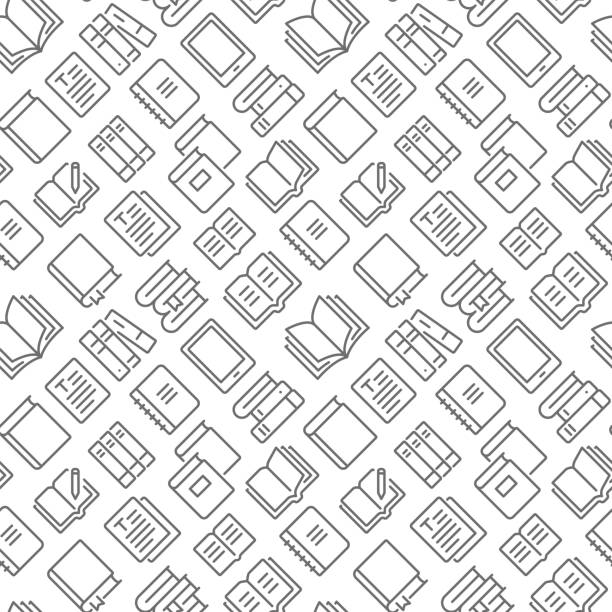 Books related seamless pattern with outline icons Books related seamless pattern with outline icons book backgrounds stock illustrations
