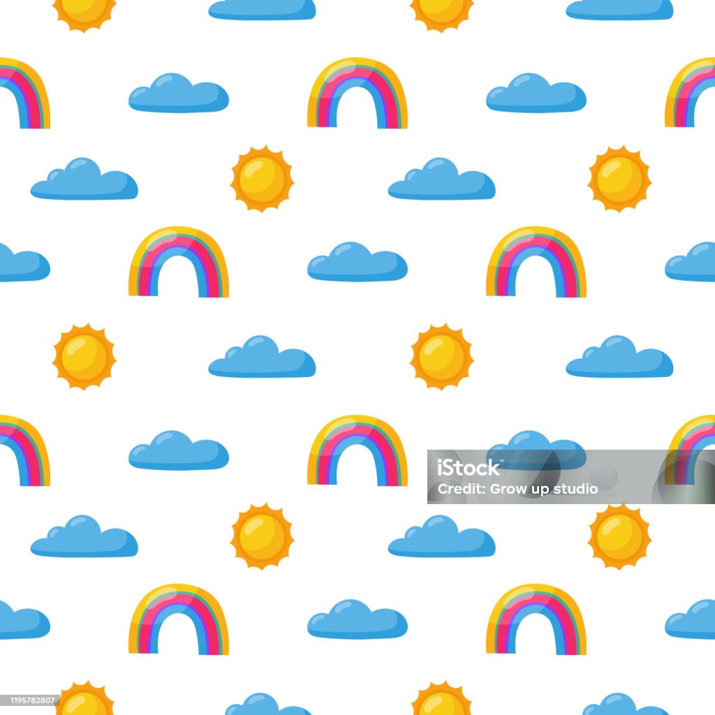 Ilustración de Patrón Sin Costuras Sol Arco Iris Y Nubes Kawaii Fondo De  Pantalla Sobre Fondo Blanco Bebé Lindos Colores Pastel Caras Divertidas De  Dibujos Animados Vector Ilustración y más Vectores Libres