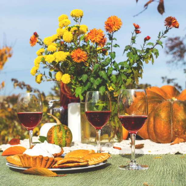 istock Thanksgiving autumn dining table decor in the garden. 1195785191