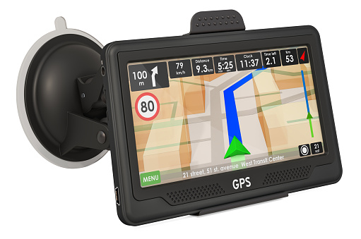 GPS navigation device, 3D rendering isolated on white background