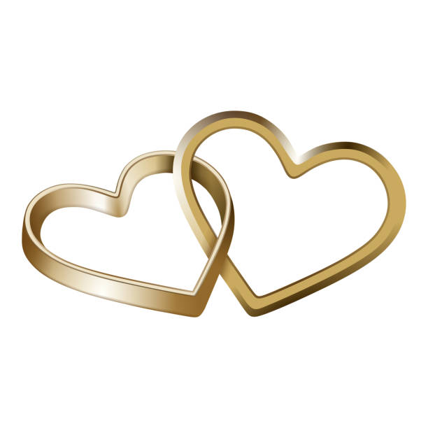 ilustraciones, imágenes clip art, dibujos animados e iconos de stock de anillos de oro en forma de corazón entrelazado para la boda y el día de san valentín - valentines day heart shape gold red