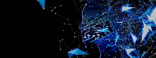 istock Close up of abstract profile with digital effect in artificial intelligence concept 1195793523