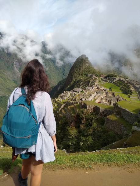 Girl at Machu Picchu, Peru, South America stock photo