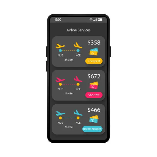 Vector illustration of Airline services app smartphone interface vector template