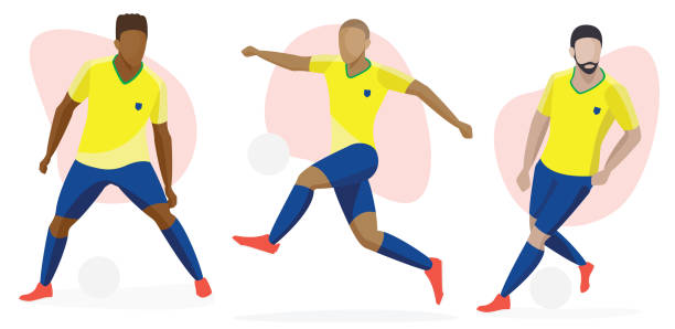 мужской футболист икона характер установить - мультикультурное разнообразие концепция, мужской футбол - soccer player stock illustrations