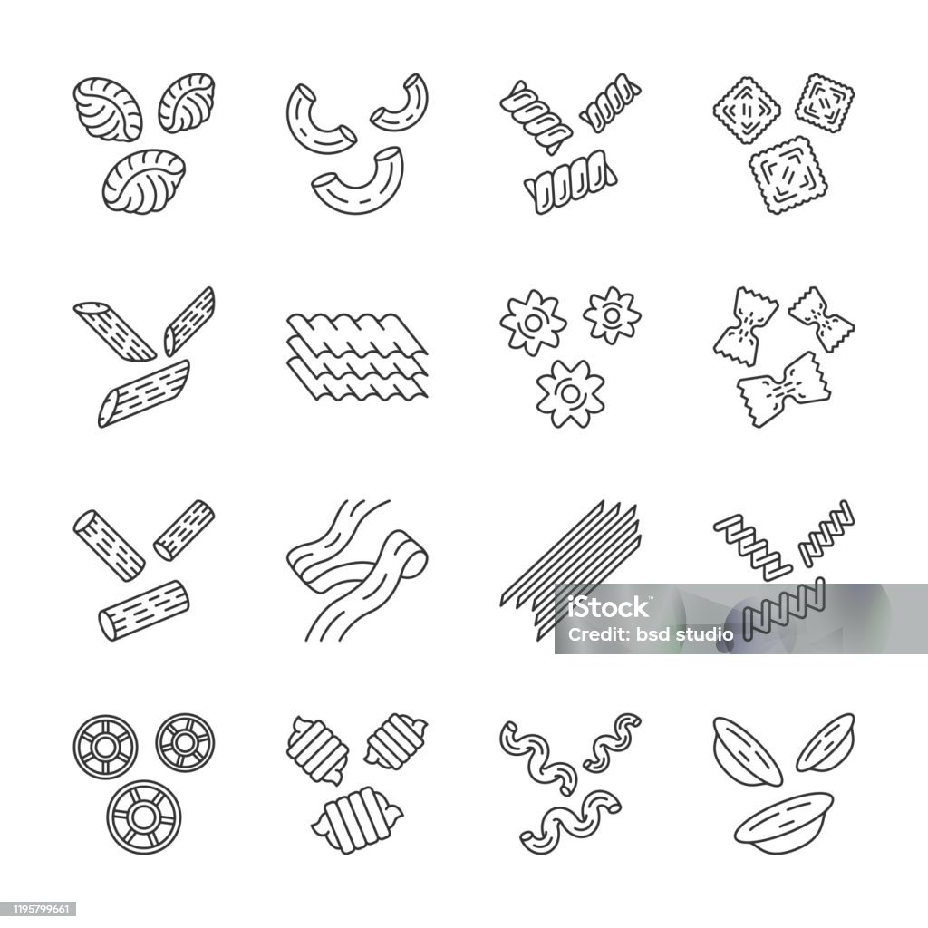 Pasta Noodles Linear Icons Set Stock Illustration - Download Image Now -  Pasta, Icon, Macaroni - iStock