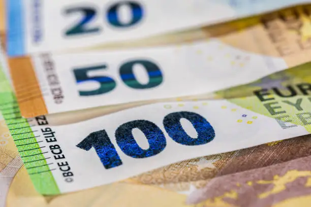 stacked Euro Banknotes with different value