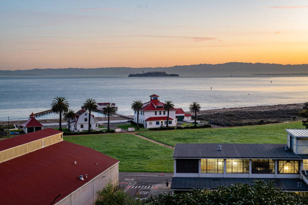 San Francisco Sunrise from Fort Point Photographing the sunrise from the Fort Point, the Golden Gate Bridge, and Crissy Field Overlook in the Presidio. west marin stock pictures, royalty-free photos & images