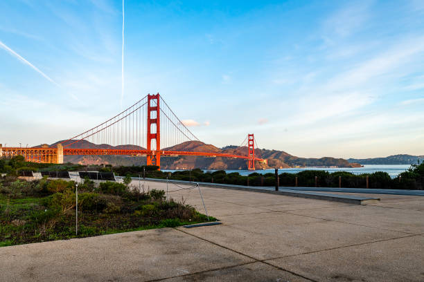 San Francisco Sunrise from Fort Point Photographing the sunrise from the Fort Point, the Golden Gate Bridge, and Crissy Field Overlook in the Presidio. west marin stock pictures, royalty-free photos & images