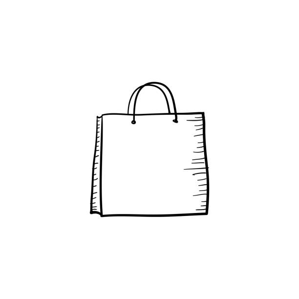 ilustraciones, imágenes clip art, dibujos animados e iconos de stock de doodle bolsa de compras icono dibujado a mano estilo de dibujos animados - paper bag illustrations