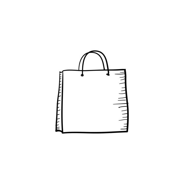 doodle torba na zakupy ikona ręcznie rysowane stylu kreskówki - paper bag obrazy stock illustrations