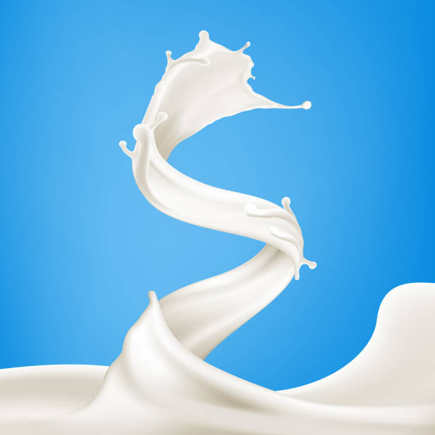 istock Splashing milk swirl wave on blue background vector illustration for poster, brochure, label and product ad desing 1195807073
