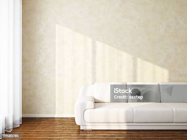 Sunny Interior With White Sofa Stock Photo - Download Image Now - Apartment, Architecture, Baseboard