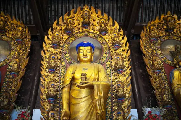 Shanghai,China-September 16, 2019: Buddha statue at Longhua temple in Shanghai, China