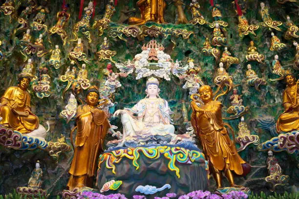 Shanghai,China-September 16, 2019: Buddha statue at Longhua temple in Shanghai, China