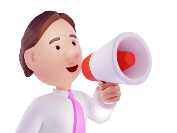 istock Cartoon businessman holding megaphone. 3d illustration 1195824734