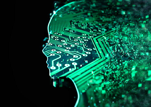 istock Close up of abstract profile with digital effect in artificial intelligence concept 1195825963