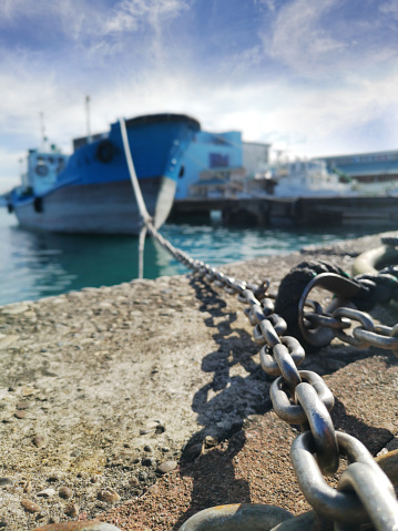 Chain of ship at the port in Japan, selective focus idea