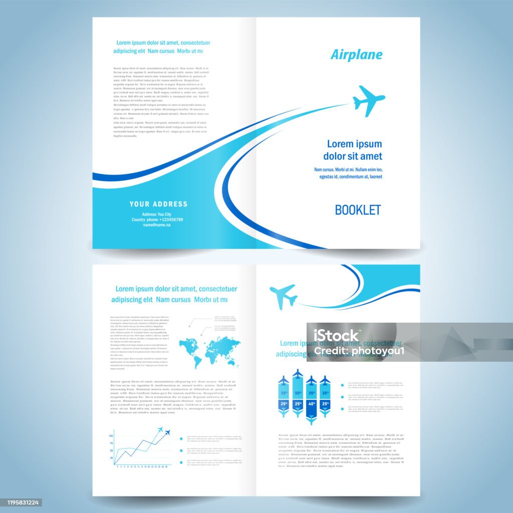 Brochure Design Template Booklet Catalog Airplane Flight Line Takeoff