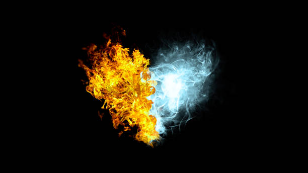 istock Abstract heart shape combining flame and smoke 1195834634