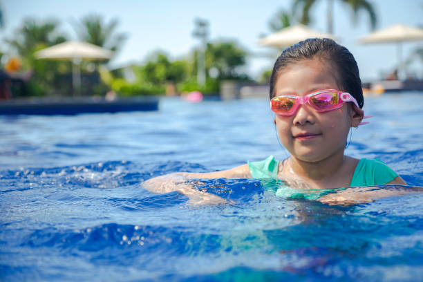 istock Funny child in swimming pool 1195835386