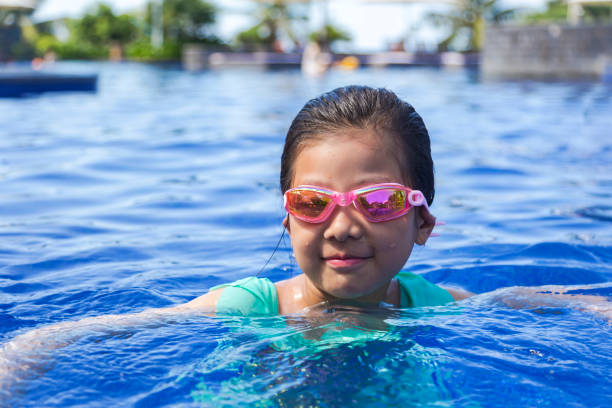 istock Funny child in swimming pool 1195835427