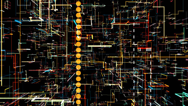 istock Abstract technogenic background of thin lines and stripes. 1195837567