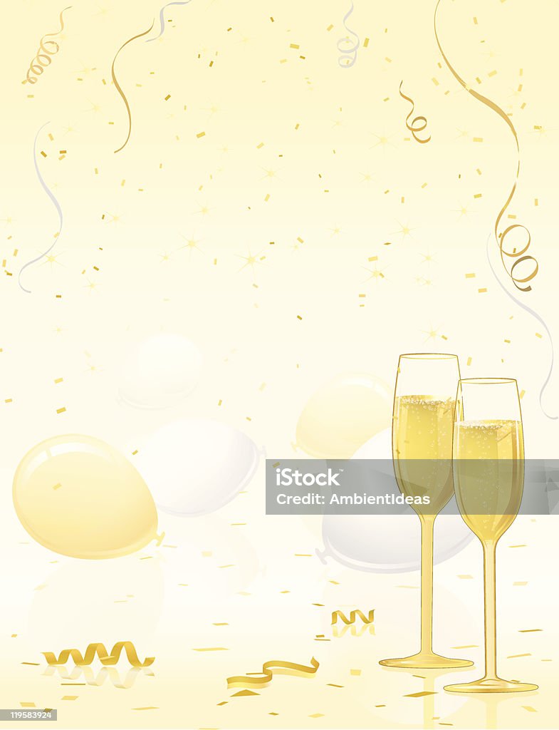 Champanhe e fitas e balões de festa - Vetor de Balão - Decoração royalty-free